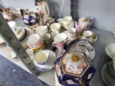 THREE PIECE 'COTTAGE DERBY' POTTERY TEA SET AND THE MATCHING TEAPOT STAND, SIMILAR HOT WATER JUG,