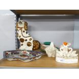 QUANTITY OF POTTERY VARIOUS TO INCLUDE; STAFFORDSHIRE POTTERY LARGE MANTEL DOG, 13" HIGH,