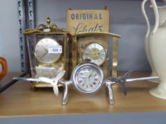 SCHATZ, 400 DAY CLOCK, IN ORIGINAL BOX, WITH KEY AND OPERATING INSTRUCTIONS, A QUARTZ MANTEL BRASS