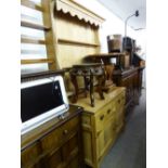 A MODERN PINE WELSH DRESSER WITH RAISED PLATE RACK, 3'9" WIDE