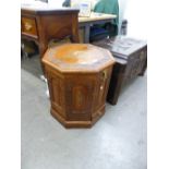 INDIAN CARVED TEAKWOOD OCTAGONAL CHEST WITH HINGED LID, ONE SMALL DRAWER BELOW, 1'8" WIDE