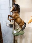 BESWICK MODEL OF A REARING BROWN HORSE, WITH BLACK MANE AND TAIL, 10 1/2" HIGH