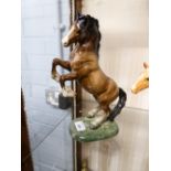 BESWICK MODEL OF A REARING BROWN HORSE, WITH BLACK MANE AND TAIL, 10 1/2" HIGH