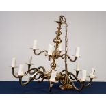 MODERN DUTCH STYLE TWO TIERED TWELVE LIGHT ELECTROLIER, with central panelled baluster column