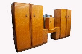 FOUR PIECE EPSTEIN ART DECO BIRDS EYE MAPLE BEDROOM SUITE, comprising: LADIES TWO DOOR WARDROBE,