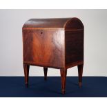 GEORGE III FLAME CUT MAHOGANY AND KINGWOOD CROSSBANDED DOME TOP CELLARETTE, the plain interior