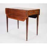 GEORGE III SATINWOOD BANDED AND TULIPWOOD CROSSBANDED MAHOGANY PEMBROKE TABLE, the canted oblong,