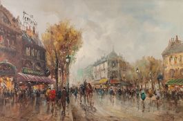 J. GIORDANO (TWENTIETH/ TWENTY FIRST CENTURY) OIL PAINTING ON CANVAS Parisienne street scene