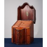 GEORGE III LINE INLAID FIGURED MAHOGANY SERPENTINE FRONTED KNIFE BOX, of typical form, the