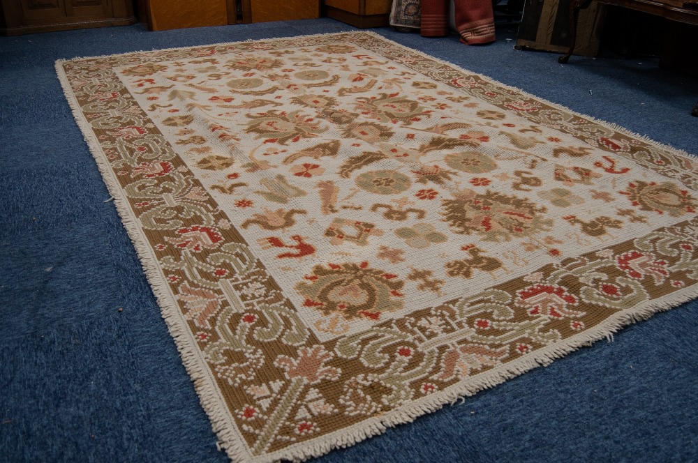 EASTERN FLAT WEAVE CARPET, with all-over formed floral and bird design on a cream field, broad - Image 3 of 4