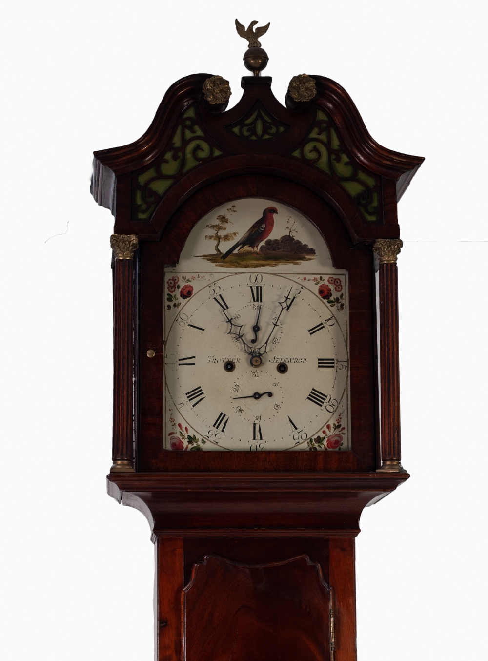 GEORGE III MAHOGANY LONGCASE CLOCK SIGNED TROTTER, JEDBURGH, the 12" painted dial with subsidiary - Image 2 of 2