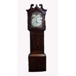 NINETEENTH CENTURY FIGURED MAHOGANY LONGCASE CLOCK WITH ROLLING MOON PHASE, the 14" painted dial