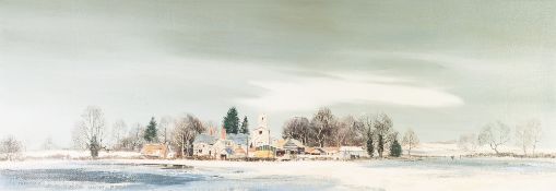 MICHAEL D. BARNFATHER (b. 1934) OIL PAINTING ON CANVAS 'Winter at Priory Farm' Signed and dated (