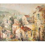 LUCIEN DELARUE (1925-2011) OIL PAINTING ON CANVAS 'Village d'Eze-A.M.' Signed and titled verso (