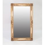 EARLY 20th CENTURY BEVELLED MIRROR IN PAINTED AND PARCEL GILDED GESSO FRAME, 32 1/2" x 55 1/2" (82.5