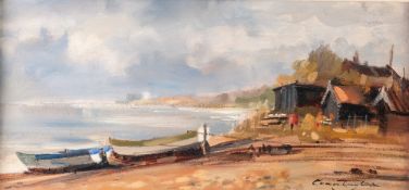 IVAN TAYLOR (Contemporary) OIL PAINTING ON BOARD 'Dunwich Beach, Suffolk' Signed lower right,