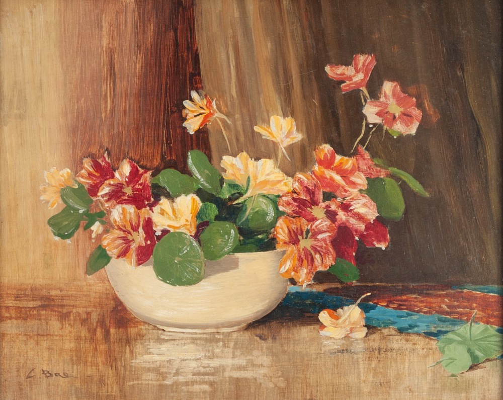 C. BAE (20th CENTURY) OIL PAINTING ON CANVAS Flowers in a glass case Signed lower left 15" x 20" ( - Image 2 of 2