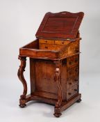 MID VICTORIAN BURR WALNUT DAVENPORT DESK, the top with scroll pierced three quarter gallery, set