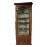 GEORGIAN STYLE WAXED PINE BARREL BACKED FLOOR STANDING CORNER CUPBOARD, the foliate carved and