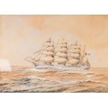 J.E. COOPER (TWENTIETH CENTURY) WATERCOLOUR DRAWING Ship portrait, 'Garthpool' Signed and titled