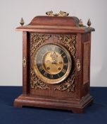 LATE NINETEENTH/ EARLY TWENTIETH CENTURY MANTLE CLOCK IN LATER MAHOGANY CASE, the 6" Roman black and