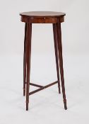 GEORGE III SATINWOOD CROSSBANDED AND LINE INLAID MAHOGANY TEA KETTLE STAND, the oval top above a