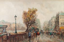 J. GIORDANO (TWENTIETH/ TWENTY FIRST CENTURY) OIL PAINTING ON CANVAS Parisienne street scene