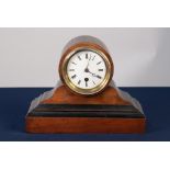 LATE VICTORIAN WALNUT AND EBONISED DRUM TOP MANTLE CLOCK, the 3 ½" Roma dial powered by a movement