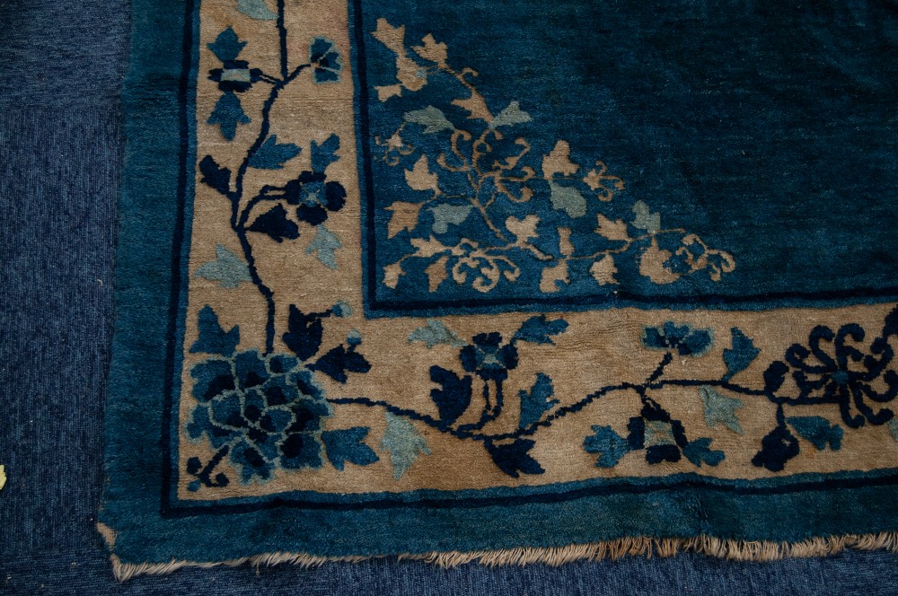 PROBABLY LATE NINETEENTH CENTURY CHINESE CARPET, with circular centre medallion and six scattered - Image 4 of 4