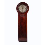 INTERESTING EARLY NINETEENTH CENTURY FIGURED MAHOGANY LONGCASED WALL CLOCK, the 12" silvered dial