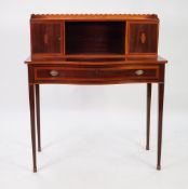 LATE VICTORIAN SATINWOOD BANDED AND INLAID MAHOGANY BONHEUR- DU- JOUR, the serpentine fronted top