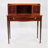 LATE VICTORIAN SATINWOOD BANDED AND INLAID MAHOGANY BONHEUR- DU- JOUR, the serpentine fronted top