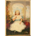 W. COWEN (1797-1861) OIL PAINTING ON CANVAS Full length portrait of a young girl seated on a balcony