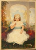 W. COWEN (1797-1861) OIL PAINTING ON CANVAS Full length portrait of a young girl seated on a balcony