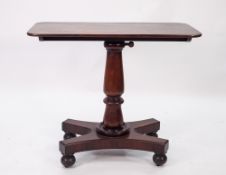 VICTORIAN MAHOGANY PEDESTAL OCCASIONAL TABLE, the rounded oblong top above a heavy turned column