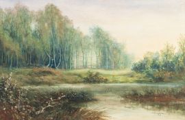 H. S. CROSSLAND (EARLY 20th CENTURY) WATERCOLOUR DRAWING Wooded river landscape Signed and dated