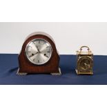 BENTIMA 8 DAY REPRODUCTION MINIATURE LANTERN TYPE BRASS CLOCK, with oversized Roman chapter ring,