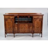 EDWARDIAN INLAID ROSEWOOD LOW SIDE CABINET, the inverted breakfront oblong top with moulded edge and