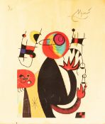 •JOAN MIRO (1893 - 1983) ARTIST SIGNED COLOURED LITHOGRAPHIC PRINT No. 7/30 with 'Ministerio de