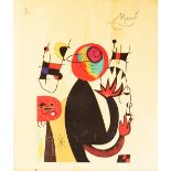 •JOAN MIRO (1893 - 1983) ARTIST SIGNED COLOURED LITHOGRAPHIC PRINT No. 7/30 with 'Ministerio de