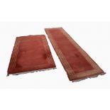 CHINESE PLAIN TERRACOTTA RUNNER, with fawn embossed Greek key pattern border, 8' x 2'4" and a