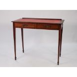 EDWARDIAN LINE INLAID AND SATINWOOD CROSSBANDED MAHOGANY LADIES WRITING TABLE, the oblong top with