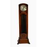 A 1930's ENFIELD LONGCASE CLOCK, WITH 8 DAYS WEIGHT DRIVEN MOVEMENT, CIRCULAR SILVERED DIAL, THE