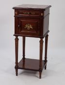 LOUIS XVI STYLE GILT METAL MOUNTED MAHOGANY AND MARBLE BEDSIDE CABINET, the moulded square top