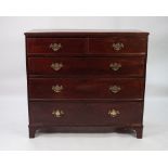 AN EARLY 19TH CENTURY MAHOGANY CHEST OF TWO SHORT AND THREE GRADUATED LONG DRAWERS, ON BRACKET FEET,