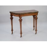 GOOD QUALITY MID VICTORIAN INLAID FIGURED WALNUT AND ORMOLU MOUNTED CARD TABLE, the burr cut fold-