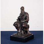 MID BROWN PATINATED BRONZE FIGURE OF A SEATED CLASSICAL SCHOLAR, modelled in robes and holding a