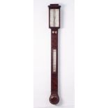 A&J CASARTELLI, LIVERPOOL, NINETEENTH CENTURY LINE INLAID FIGURED MAHOGANY STICK BAROMETER, the twin