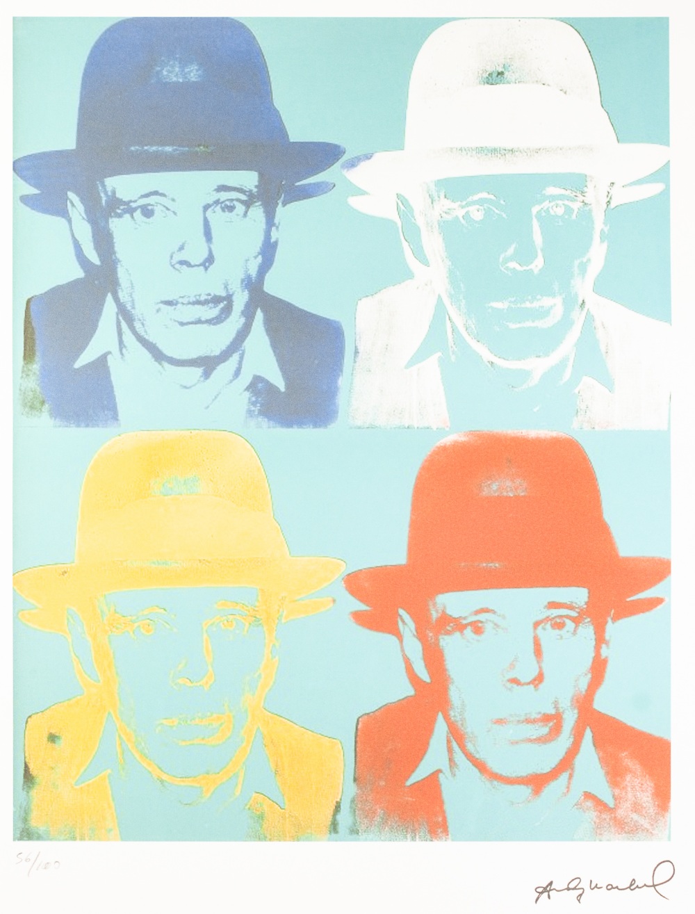 ANDY WARHOL (AMERICAN 1928 - 1987) COLOURED LITHGRAPHIC PRINT ON ARCHES PAPER 'Four self potrait