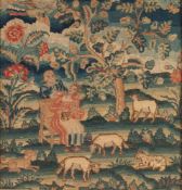 EARLY 17th CENTURY EMBROIDERED CANVAS IN WORSTED DYED TO SHADES OF BLUE, GREEN, RED, BROWN/BEIGE AND